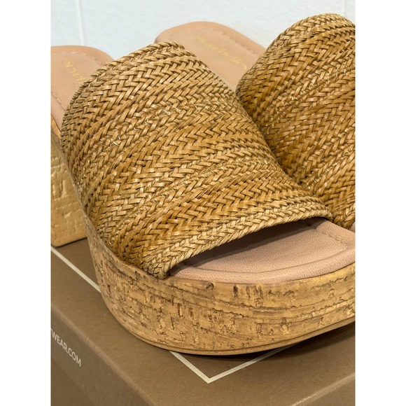 Seychelles Applause Tan Woven Platform Cork Block Heel Mules Size 9 - Picture 2 of 9